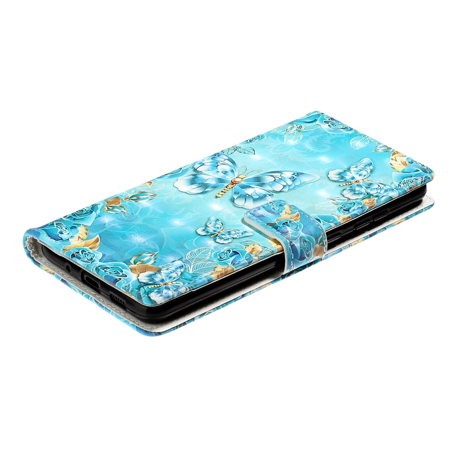 Pattern Printing Light Spot Decor Leather Case Stand Wallet Phone Cover for Samsung Galaxy S20 4G/S20 5G - Blue Butterfly