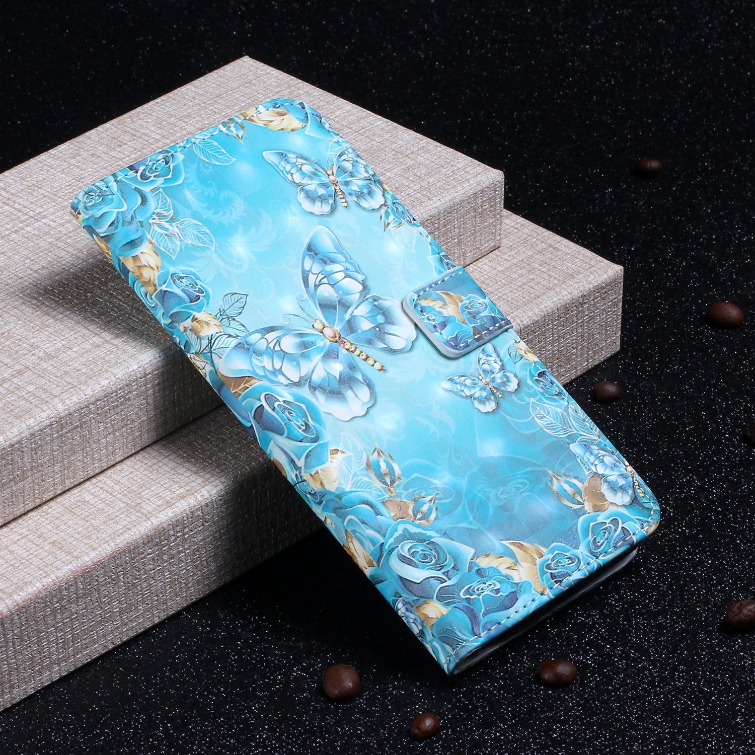 Pattern Printing Light Spot Decor Leather Case Stand Wallet Phone Cover for Samsung Galaxy S20 4G/S20 5G - Blue Butterfly