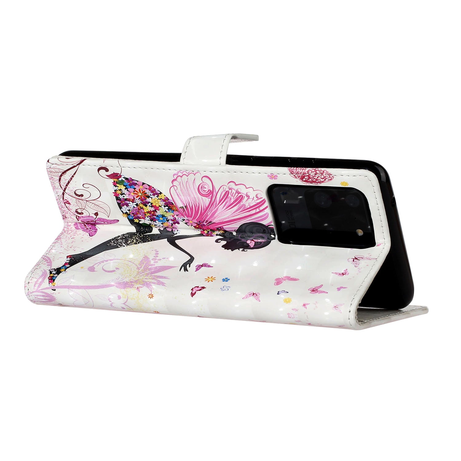 Pattern Printing Light Spot Decor Leather Case Stand Wallet Phone Cover for Samsung Galaxy S20 Ultra - Beauty