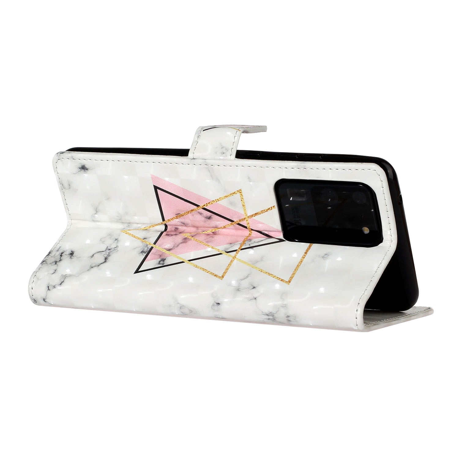 Pattern Printing Light Spot Decor Leather Case Stand Wallet Phone Cover for Samsung Galaxy S20 Ultra - Triangle