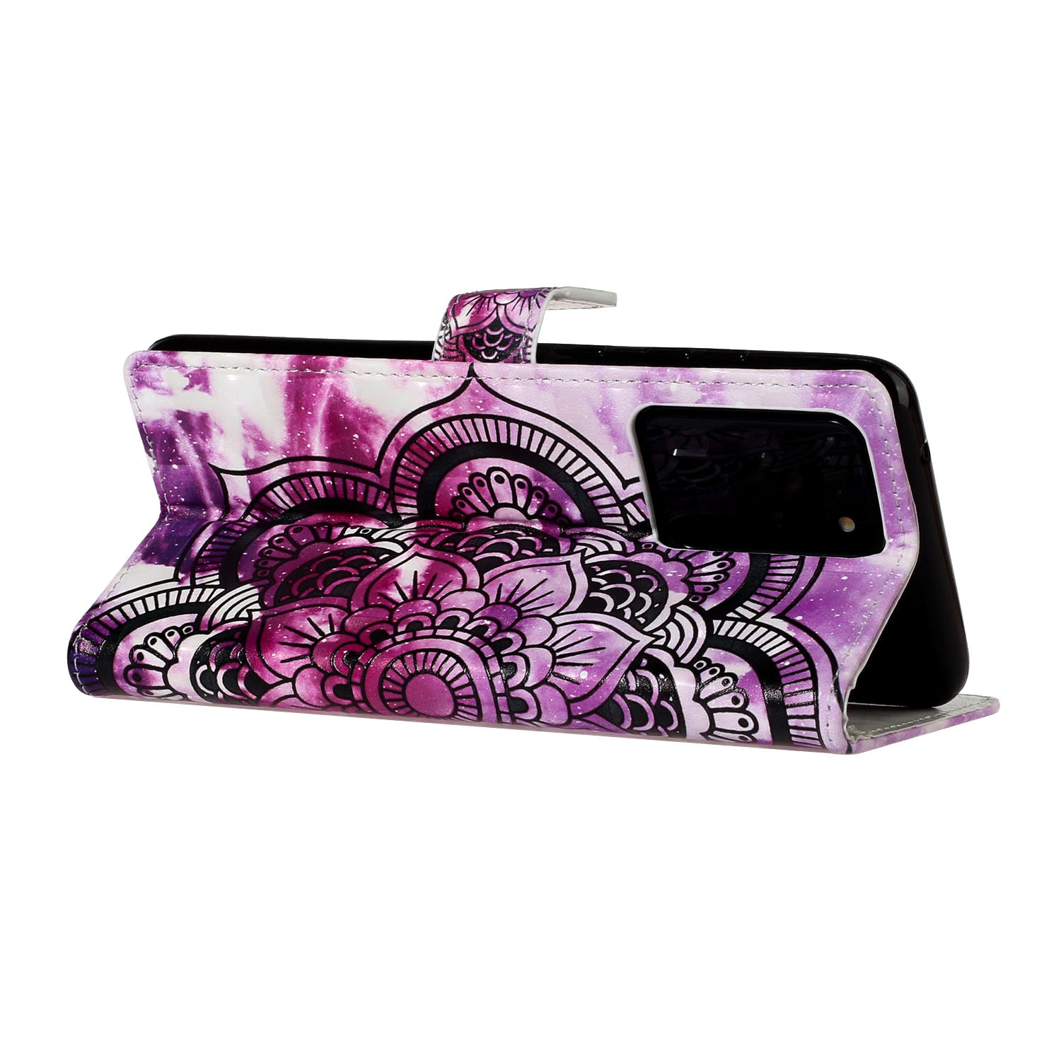 Pattern Printing Light Spot Decor Leather Case Stand Wallet Phone Cover for Samsung Galaxy S20 Ultra - Flower Pattern