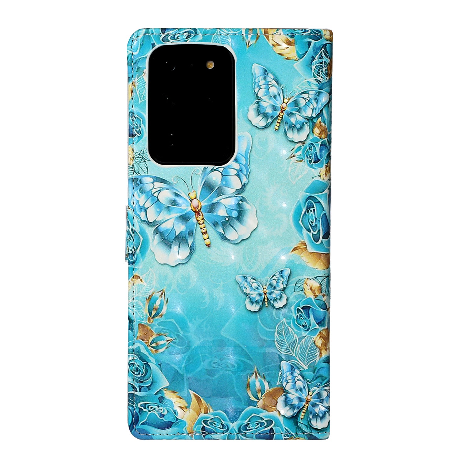 Pattern Printing Light Spot Decor Leather Case Stand Wallet Phone Cover for Samsung Galaxy S20 Ultra - Blue Butterfly