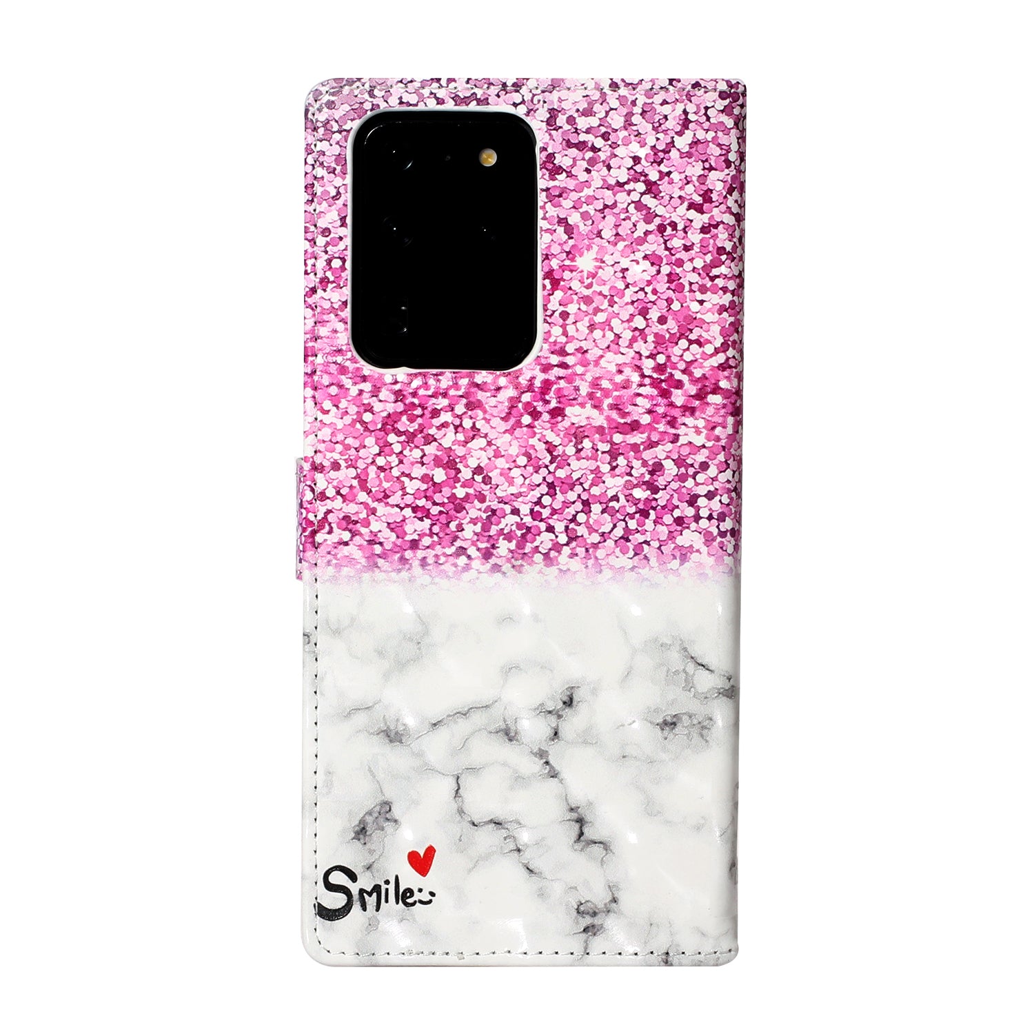 Pattern Printing Light Spot Decor Leather Case Stand Wallet Phone Cover for Samsung Galaxy S20 Ultra - Rose and White