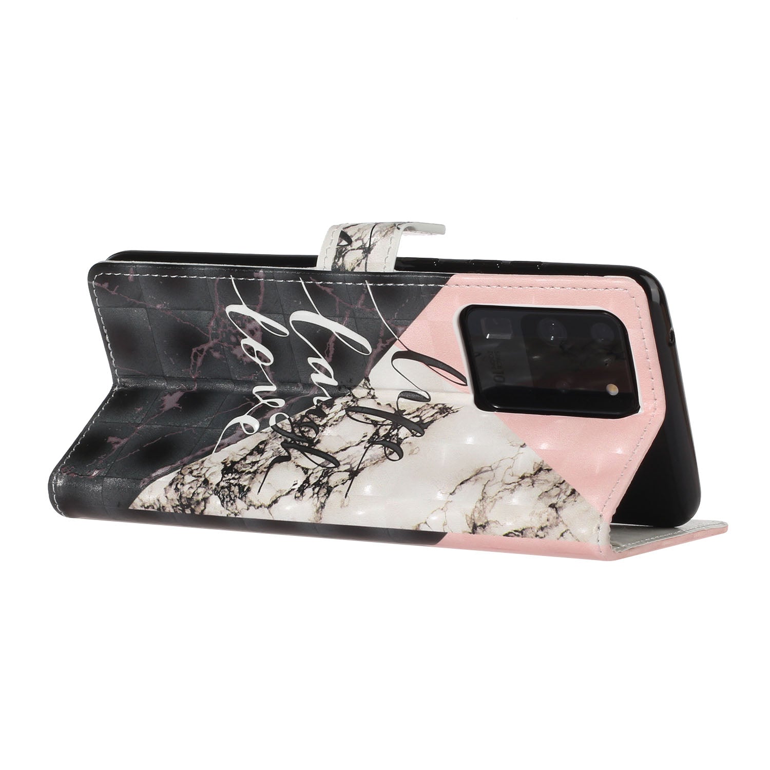 Pattern Printing Light Spot Decor Leather Case Stand Wallet Phone Cover for Samsung Galaxy S20 Ultra - Love