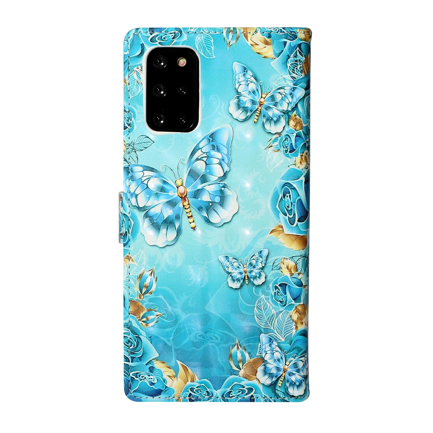 Pattern Printing Light Spot Decor Leather Case Stand Wallet Phone Cover for Samsung Galaxy S20 Plus / S20 Plus 5G - Blue Butterfly