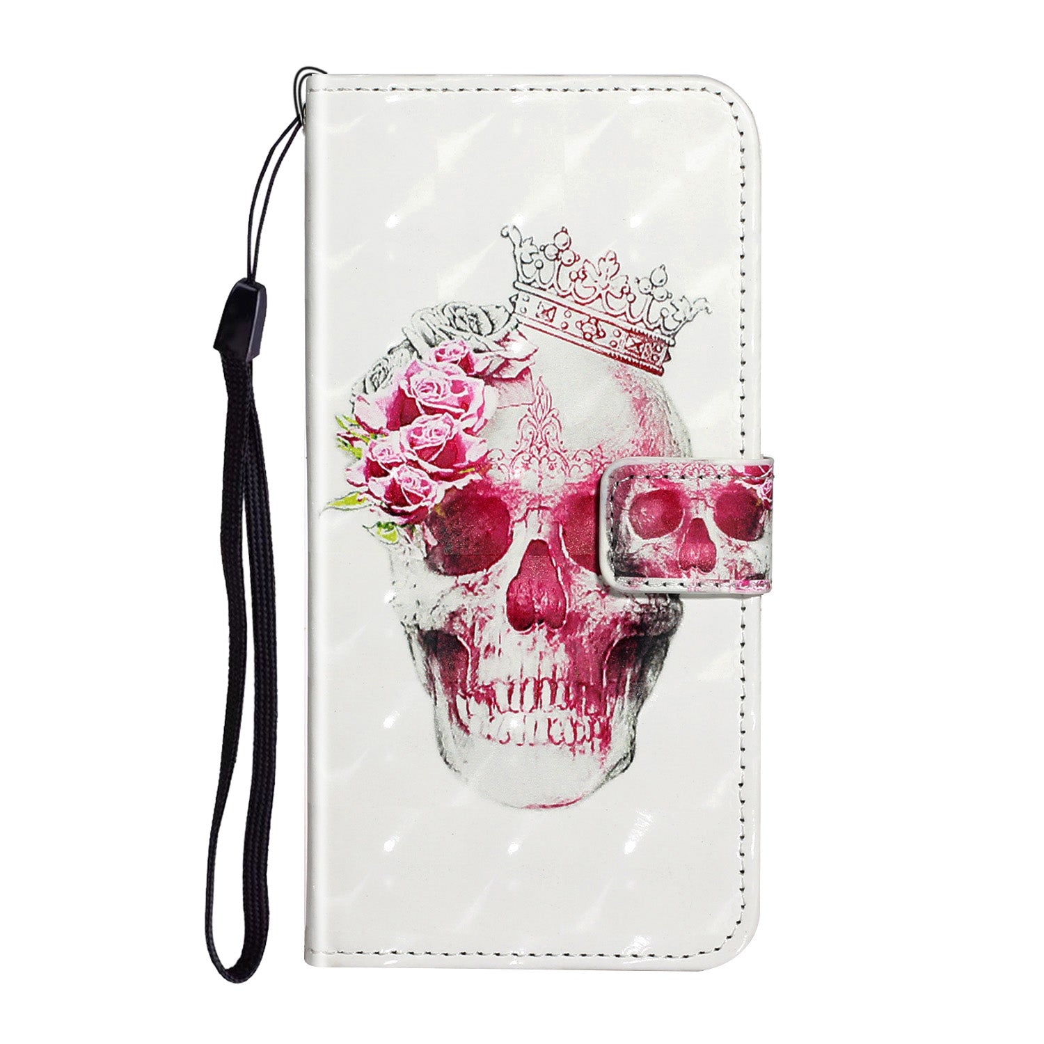 Pattern Printing Light Spot Decor Leather Case Stand Wallet Phone Cover for Samsung Galaxy S20 Ultra - Flower Skull