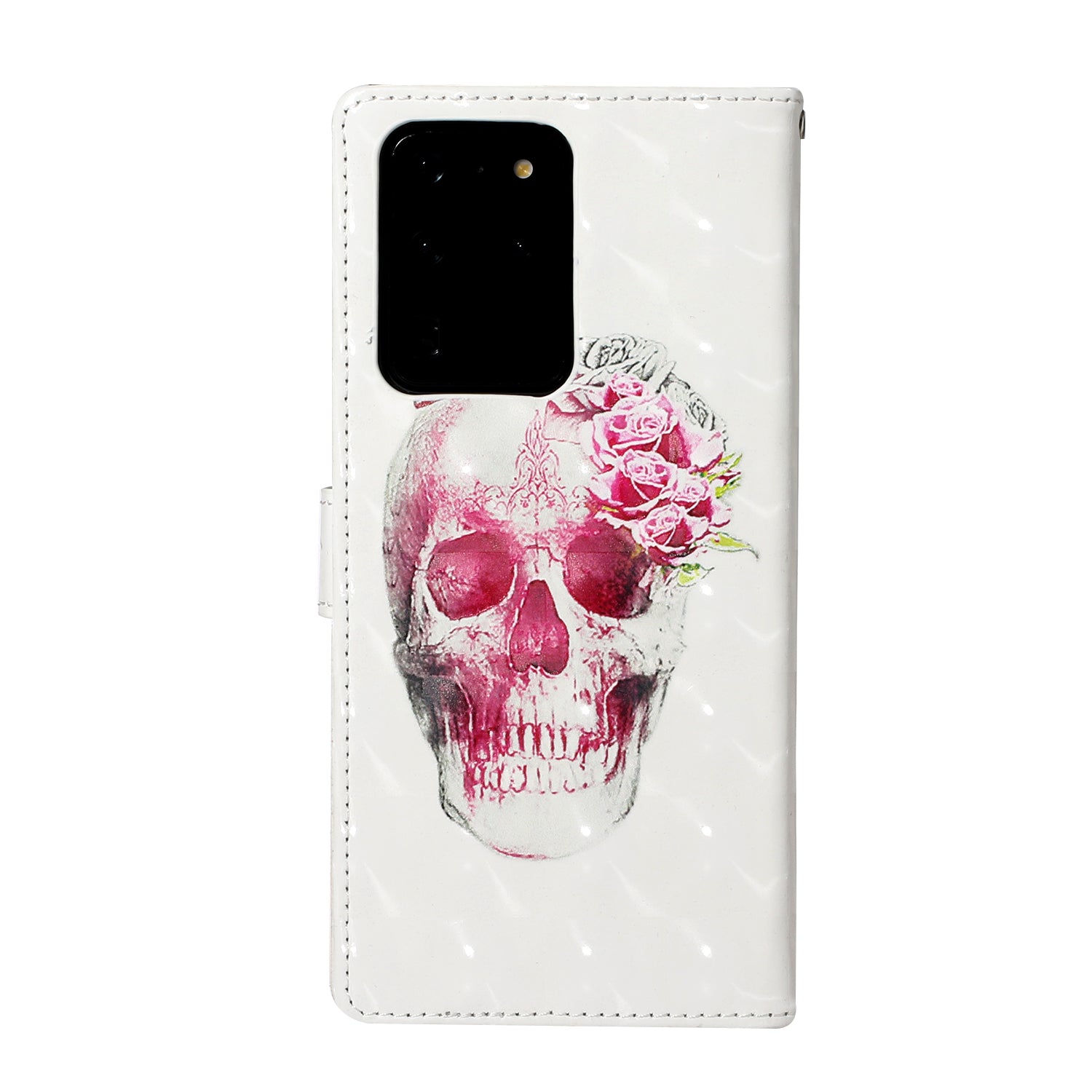 Pattern Printing Light Spot Decor Leather Case Stand Wallet Phone Cover for Samsung Galaxy S20 Ultra - Flower Skull