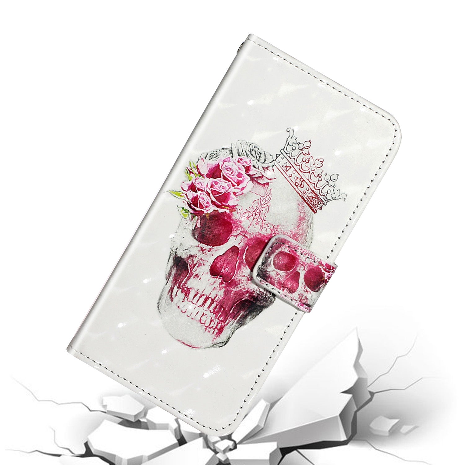 Pattern Printing Light Spot Decor Leather Case Stand Wallet Phone Cover for Samsung Galaxy S20 Ultra - Flower Skull