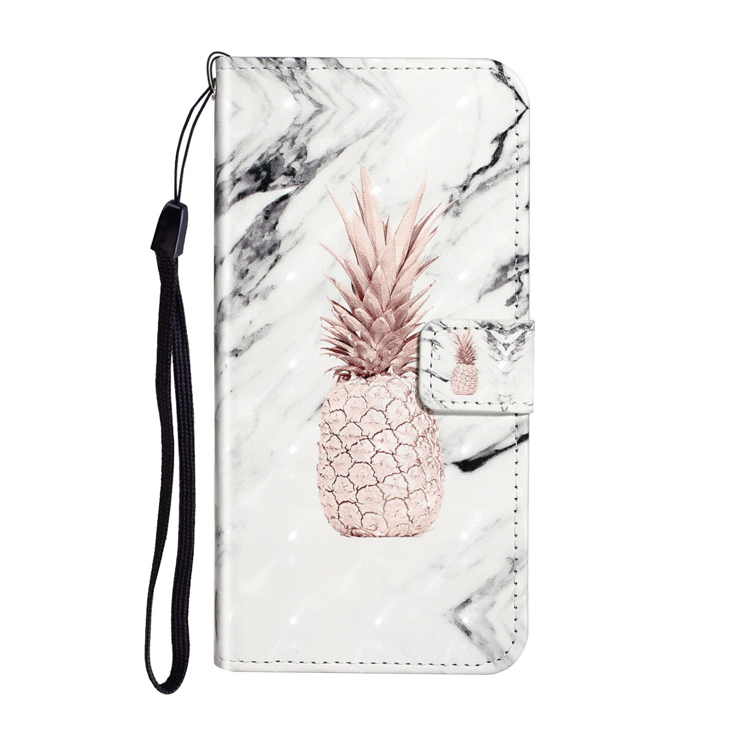 Pattern Printing Light Spot Decor Leather Case Stand Wallet Phone Cover for Samsung Galaxy S20 Ultra - Pineapple