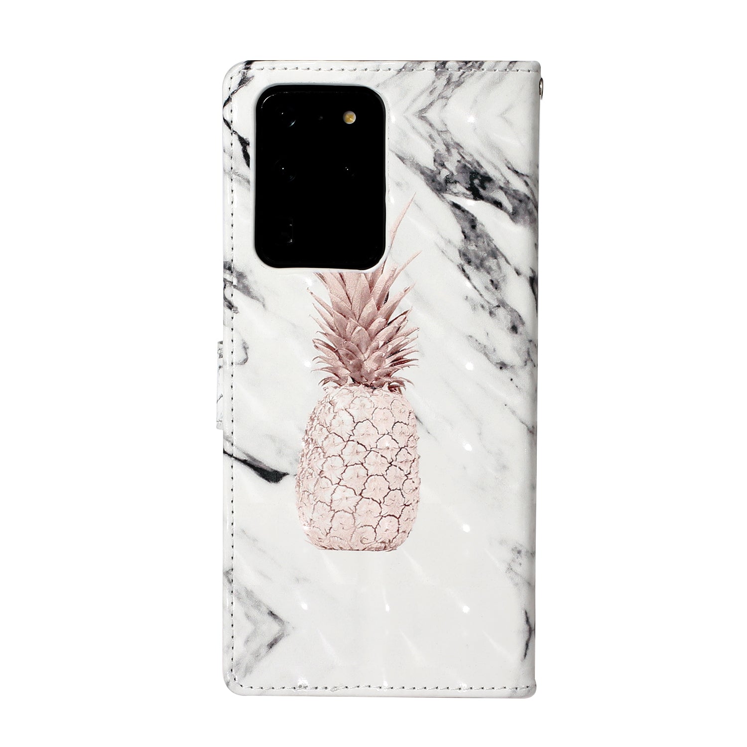 Pattern Printing Light Spot Decor Leather Case Stand Wallet Phone Cover for Samsung Galaxy S20 Ultra - Pineapple