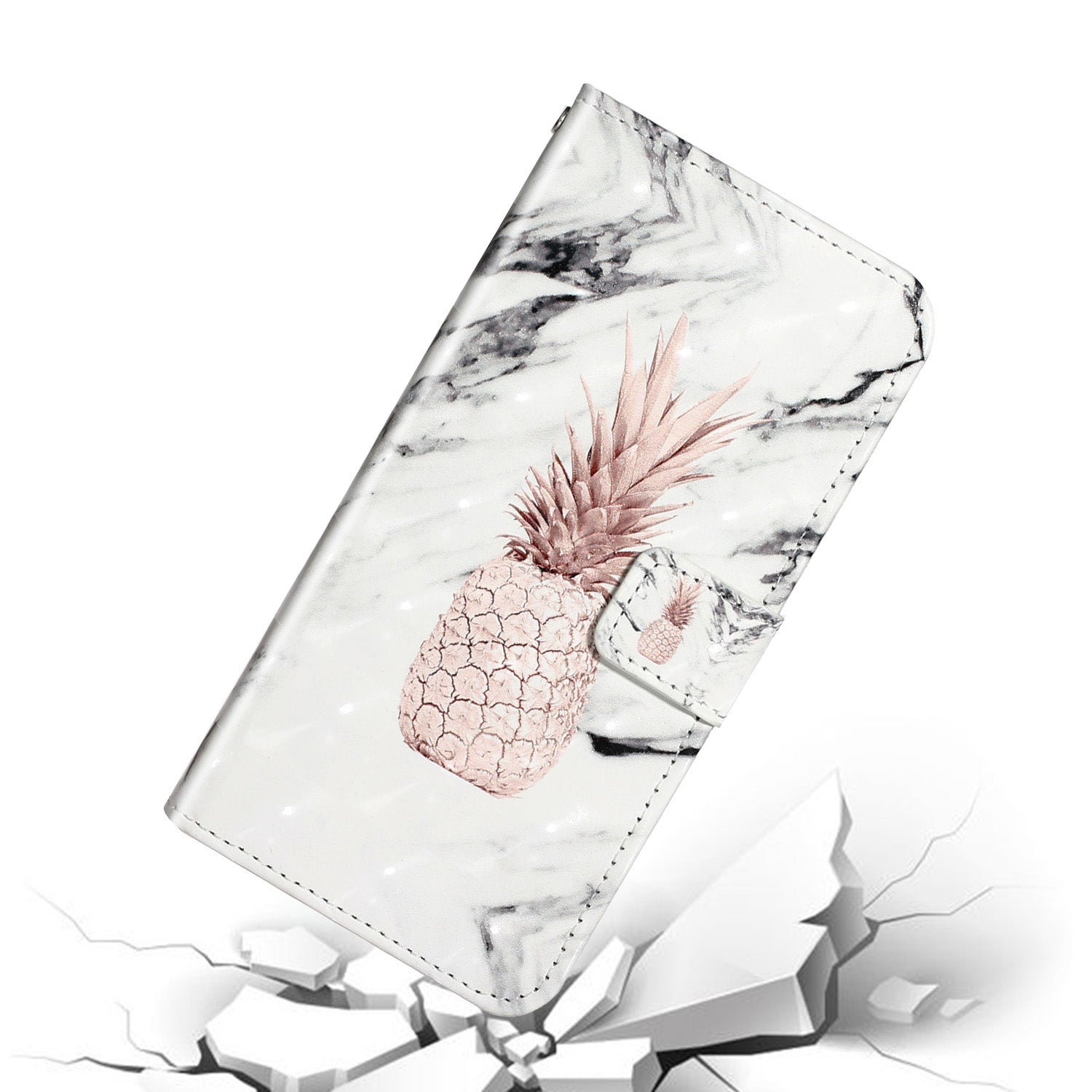 Pattern Printing Light Spot Decor Leather Case Stand Wallet Phone Cover for Samsung Galaxy S20 Ultra - Pineapple