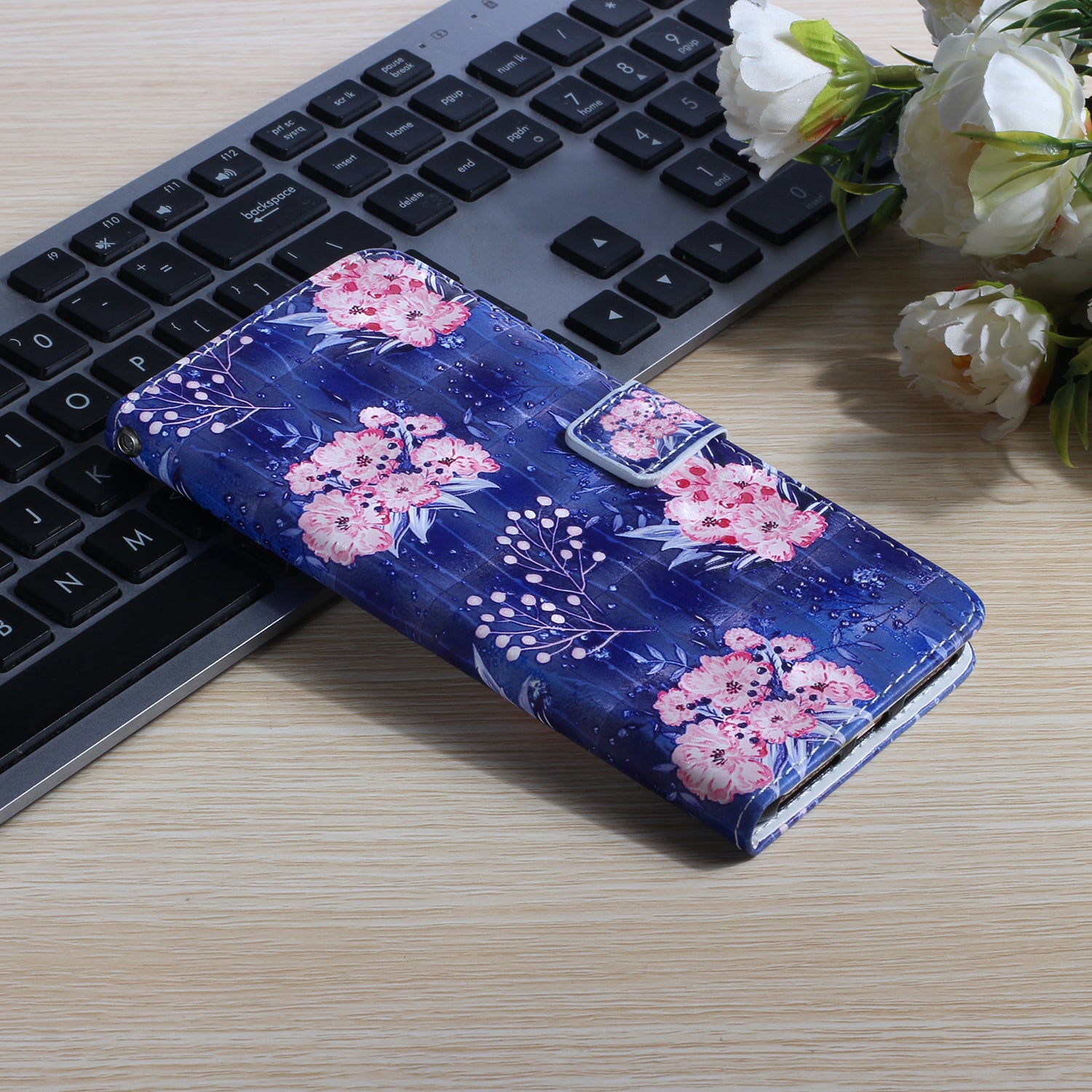 Pattern Printing Light Spot Decor Leather Case Stand Wallet Phone Cover for Samsung Galaxy S20 Ultra - Beautiful Flower