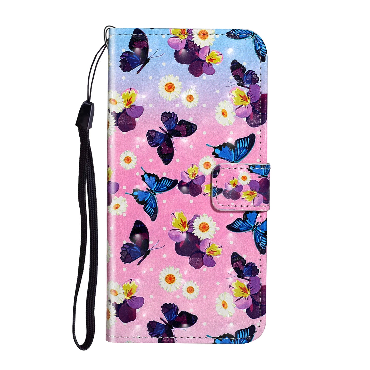 Pattern Printing Light Spot Decor Leather Case Stand Wallet Phone Cover for Samsung Galaxy S20 Ultra - Butterfly