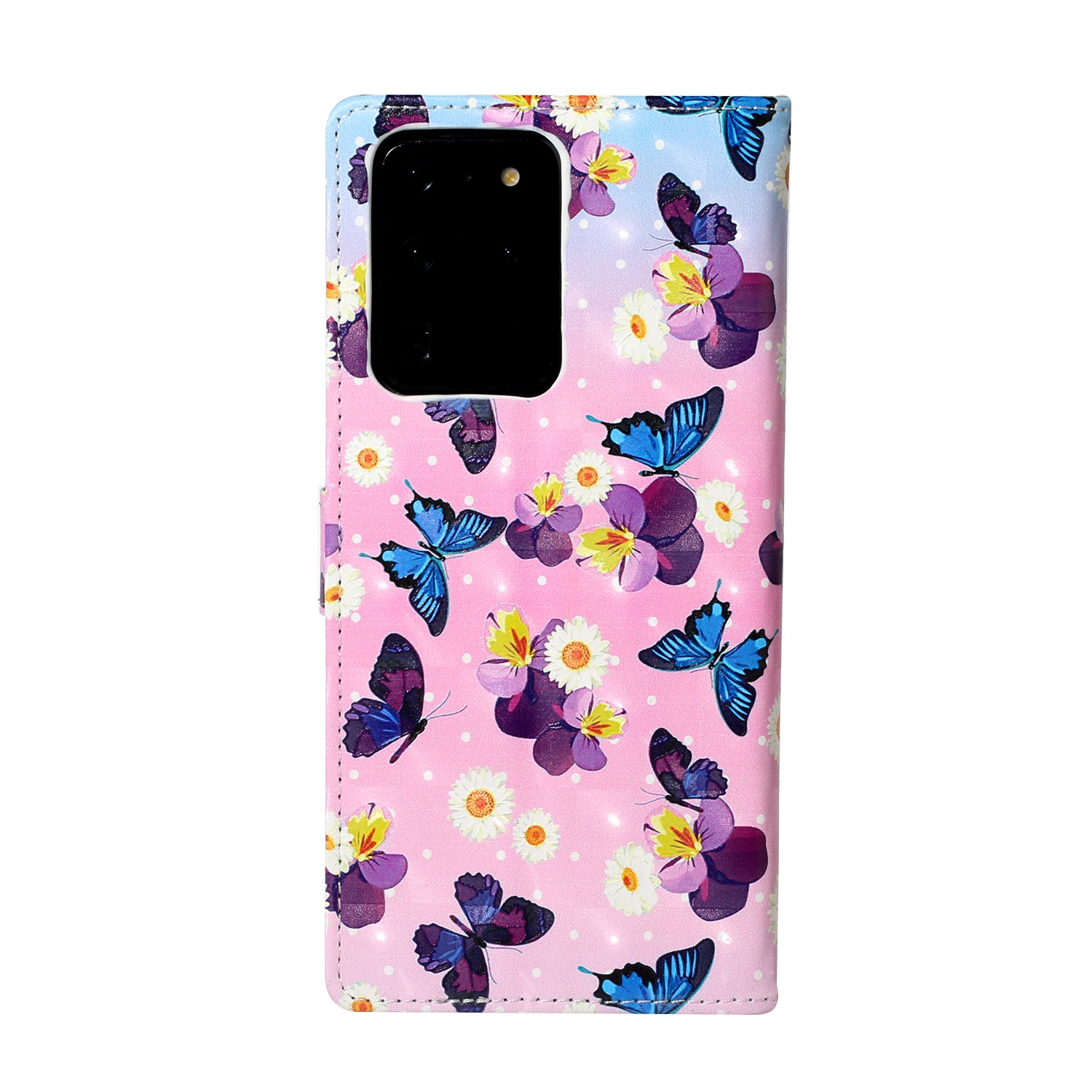 Pattern Printing Light Spot Decor Leather Case Stand Wallet Phone Cover for Samsung Galaxy S20 Ultra - Butterfly