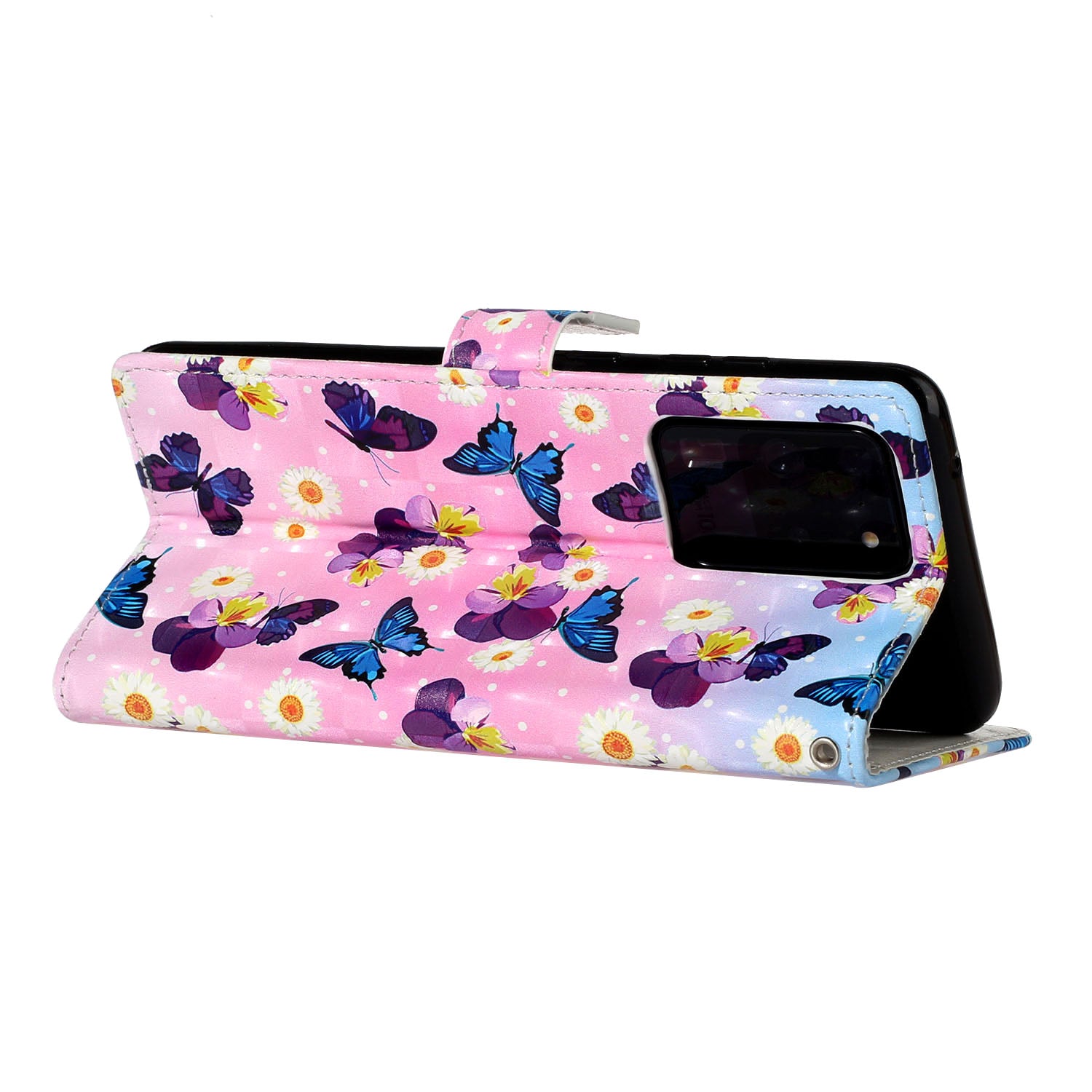 Pattern Printing Light Spot Decor Leather Case Stand Wallet Phone Cover for Samsung Galaxy S20 Ultra - Butterfly