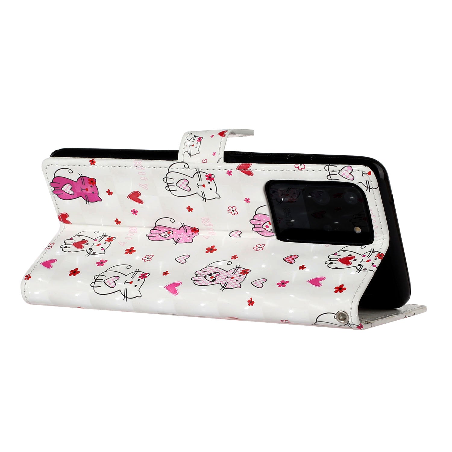 Pattern Printing Light Spot Decor Leather Case Stand Wallet Phone Cover for Samsung Galaxy S20 Ultra - Cat