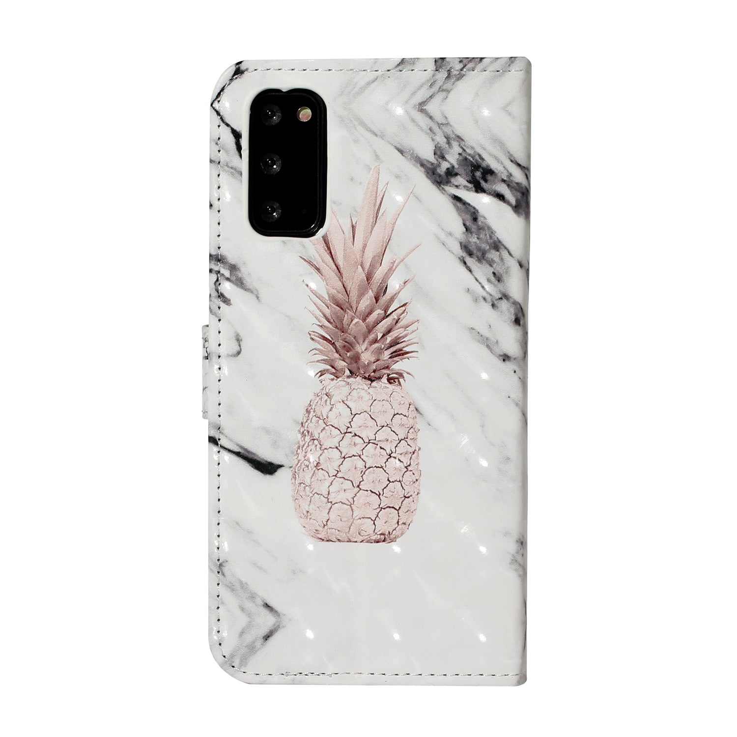 Pattern Printing Light Spot Decor Leather Case Stand Wallet Phone Cover for Samsung Galaxy S20 4G/S20 5G - Pineapple