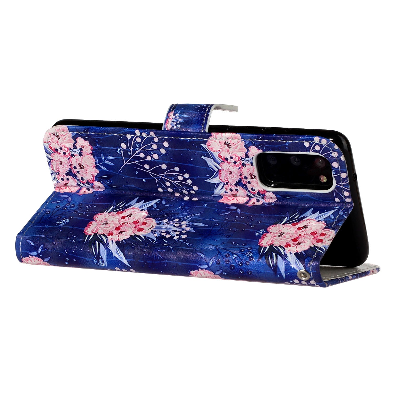 Pattern Printing Light Spot Decor Leather Case Stand Wallet Phone Cover for Samsung Galaxy S20 4G/S20 5G - Beautiful Flower