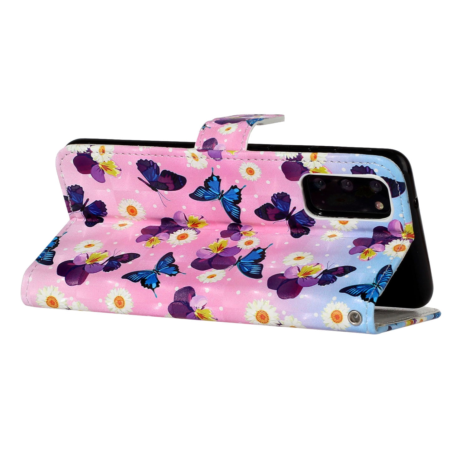 Pattern Printing Light Spot Decor Leather Case Stand Wallet Phone Cover for Samsung Galaxy S20 4G/S20 5G - Butterfly