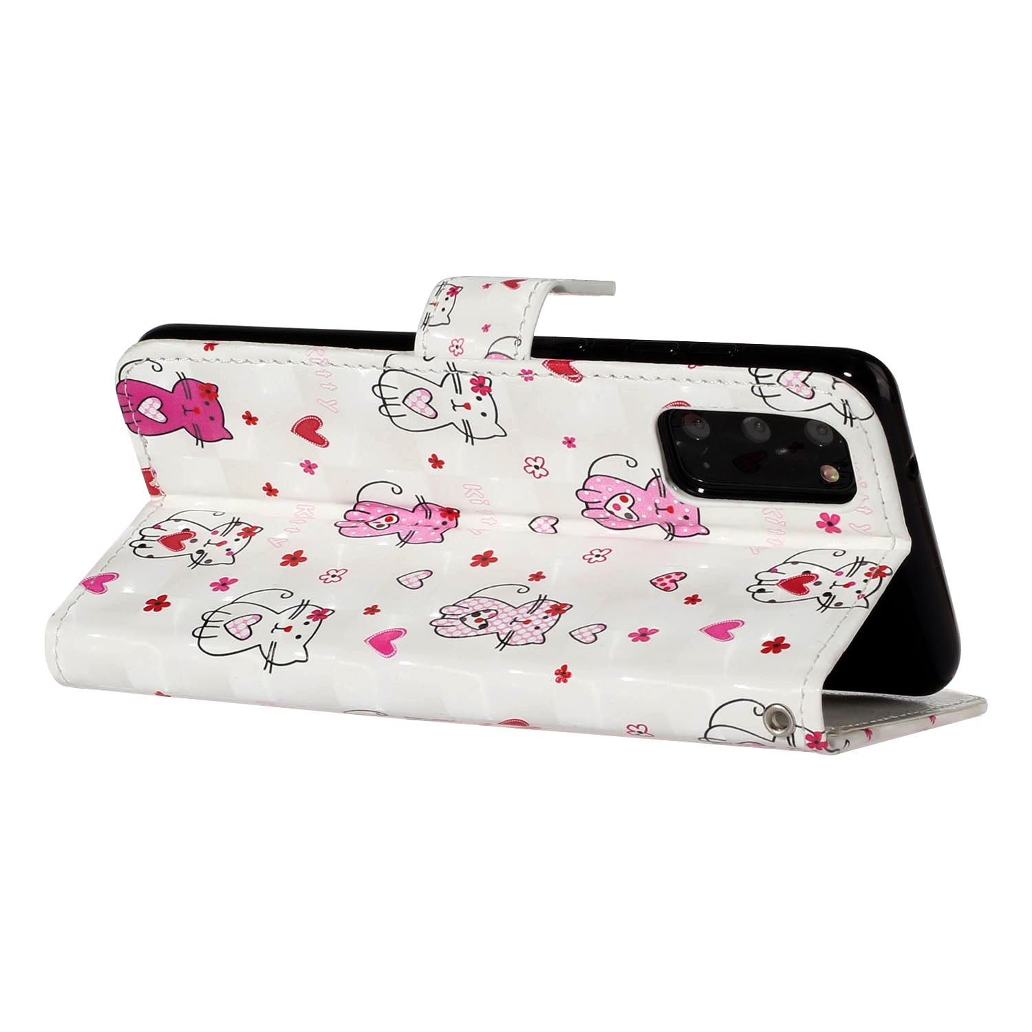 Pattern Printing Light Spot Decor Leather Case Stand Wallet Phone Cover for Samsung Galaxy S20 4G/S20 5G - Cat