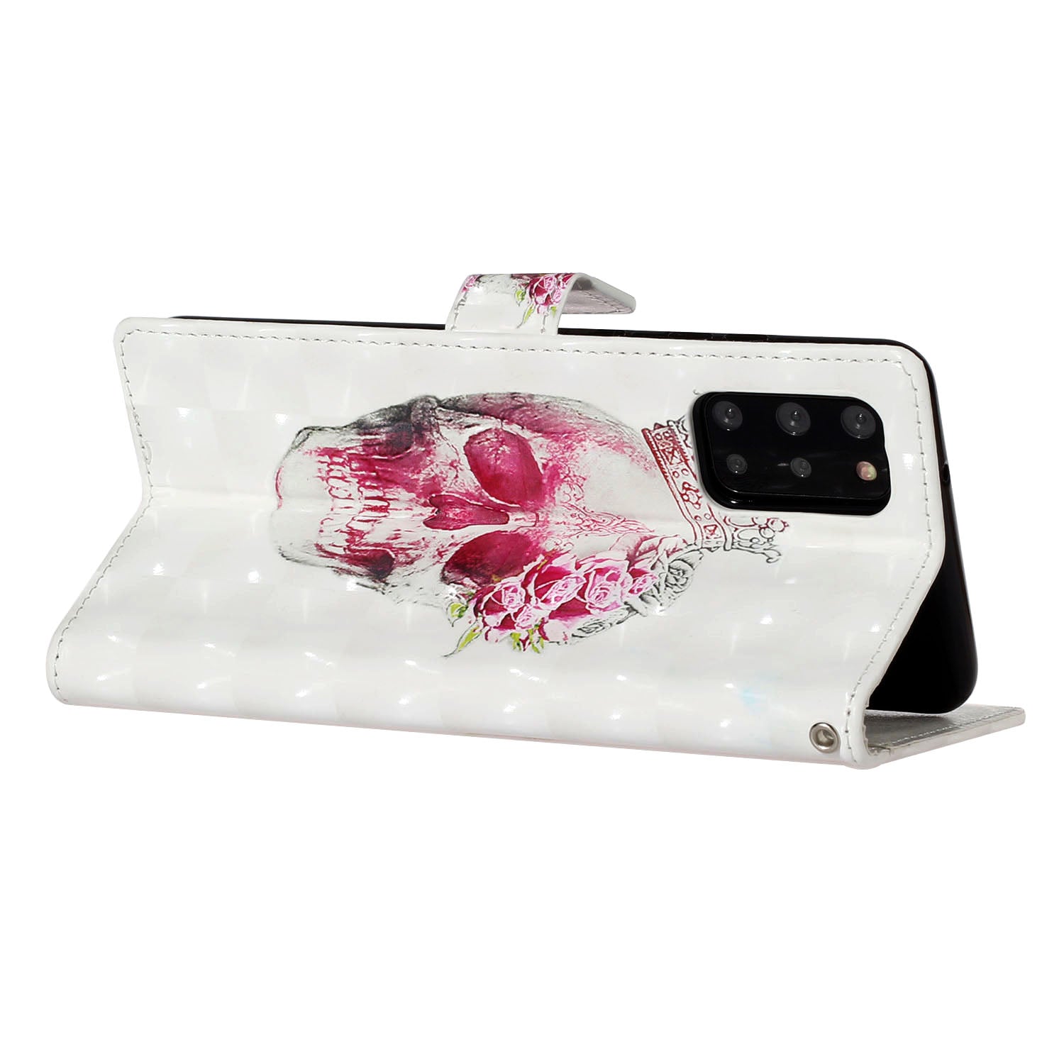 Pattern Printing Light Spot Decor Leather Case Stand Wallet Phone Cover for Samsung Galaxy S20 Plus / S20 Plus 5G - Flower Skull