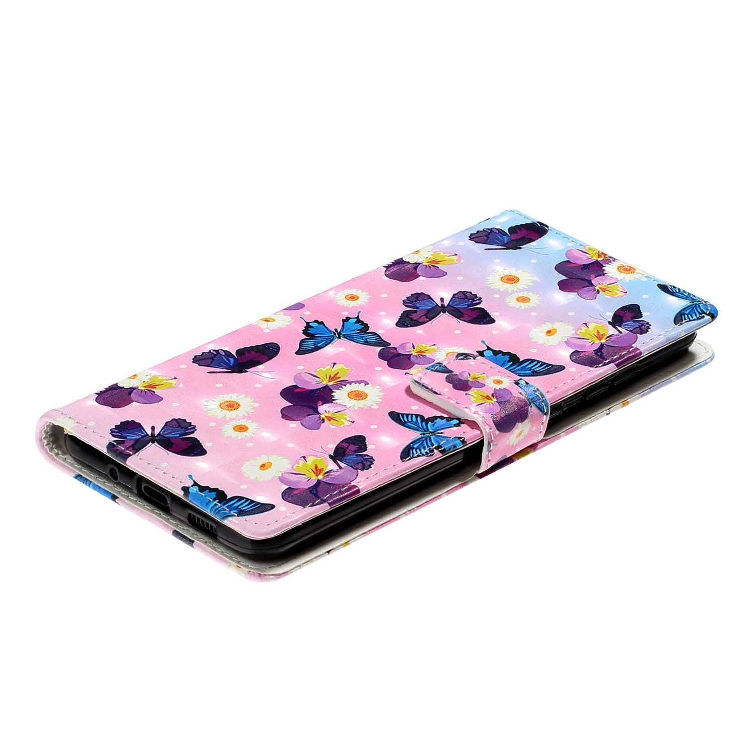 Pattern Printing Light Spot Decor Leather Case Stand Wallet Phone Cover for Samsung Galaxy S20 Plus / S20 Plus 5G - Butterfly