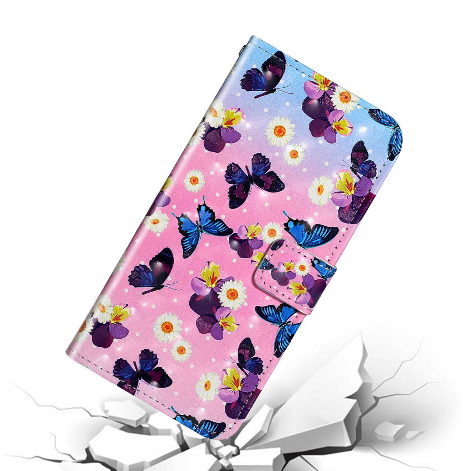 Pattern Printing Light Spot Decor Leather Case Stand Wallet Phone Cover for Samsung Galaxy S20 Plus / S20 Plus 5G - Butterfly