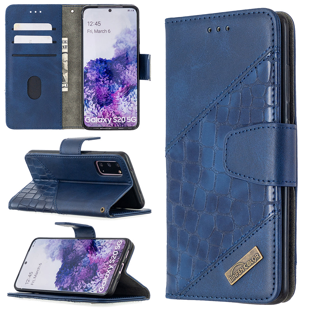 Crocodile Skin Assorted Color Style Leather Wallet Case for Samsung Galaxy S20 4G/S20 5G - Blue