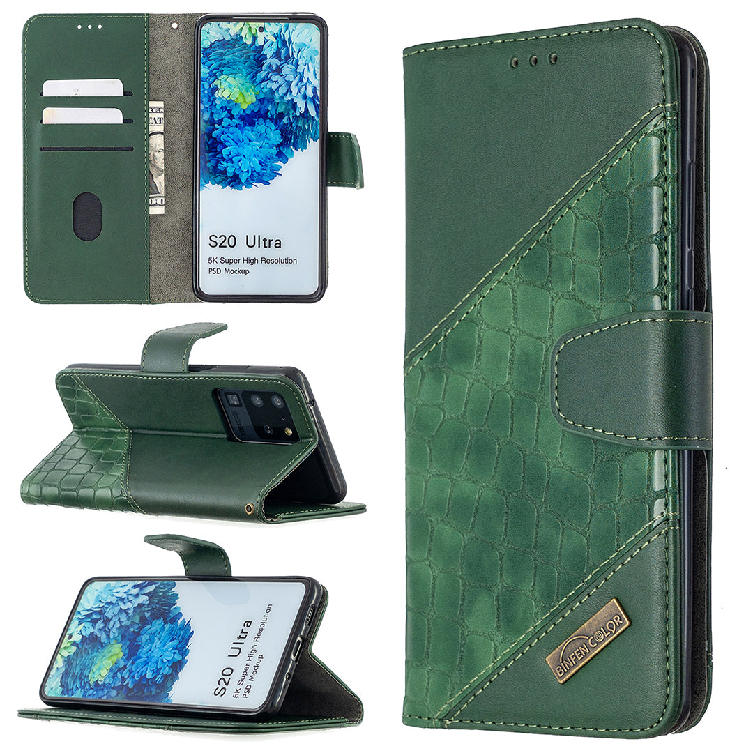 Crocodile Skin Assorted Color Style Leather Wallet Case for Samsung Galaxy S20 Ultra - Green