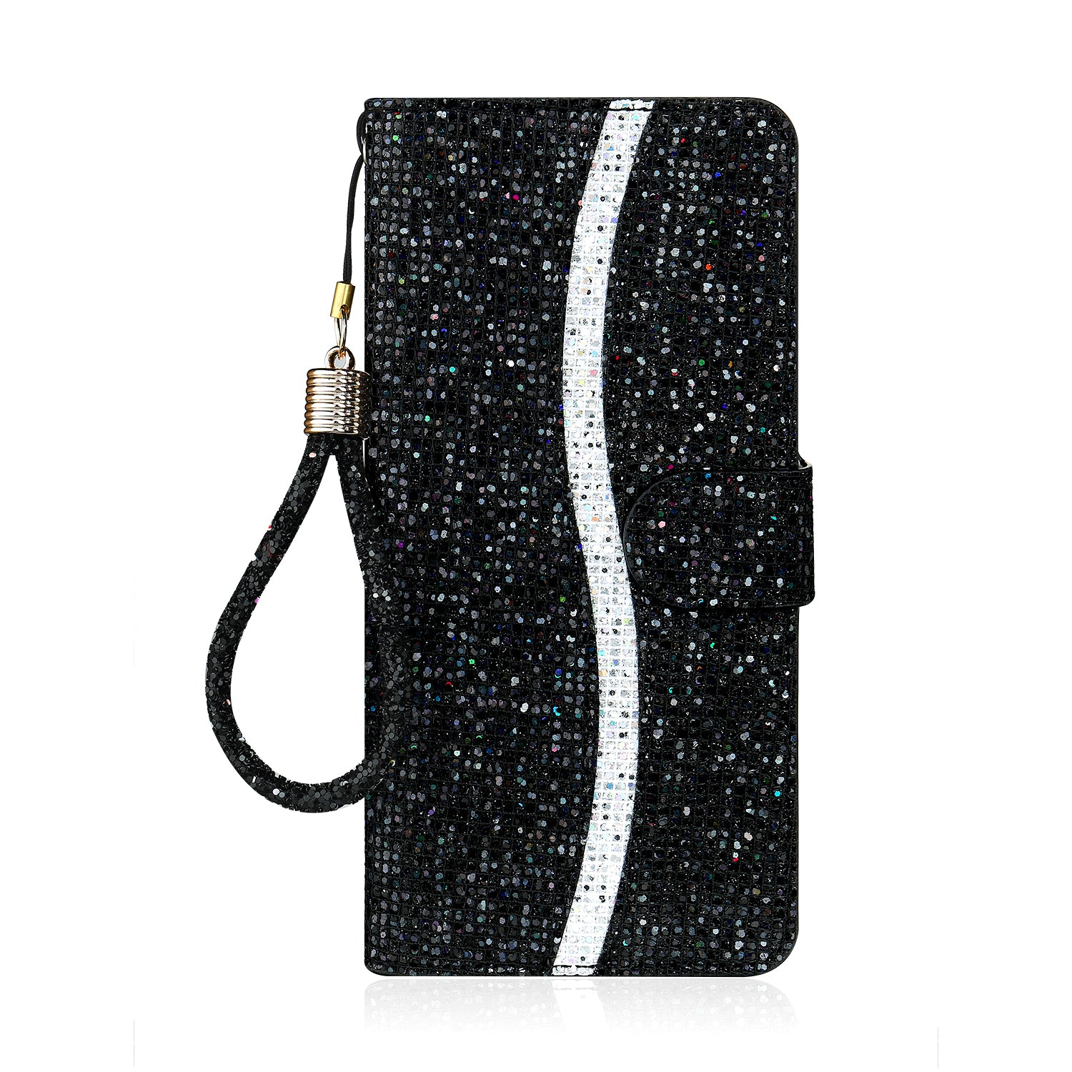 Glittery Powder Splicing Wallet Stand Leather Shell for Samsung Galaxy S20 Ultra - Black