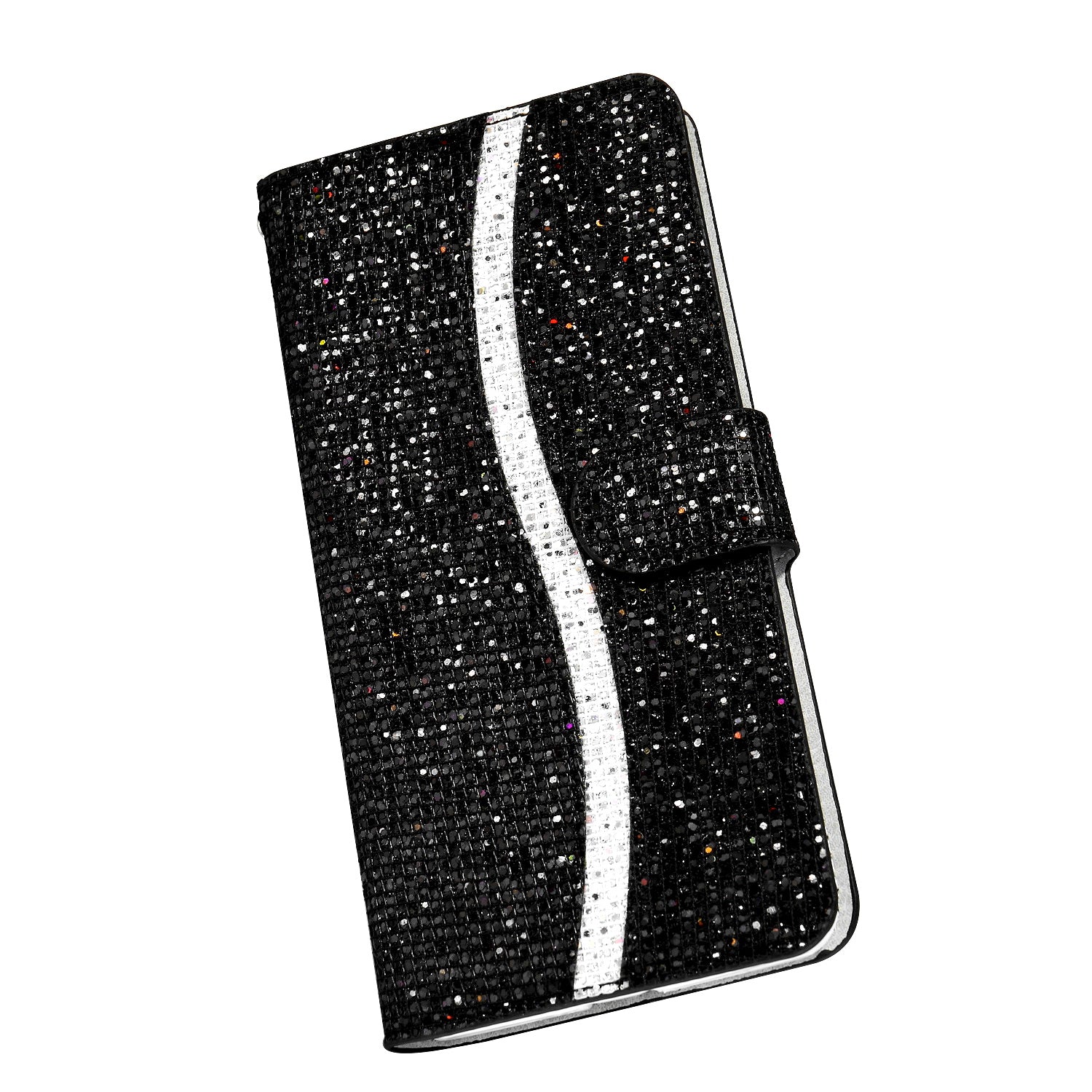 Glittery Powder Splicing Wallet Stand Leather Shell for Samsung Galaxy S20 Ultra - Black