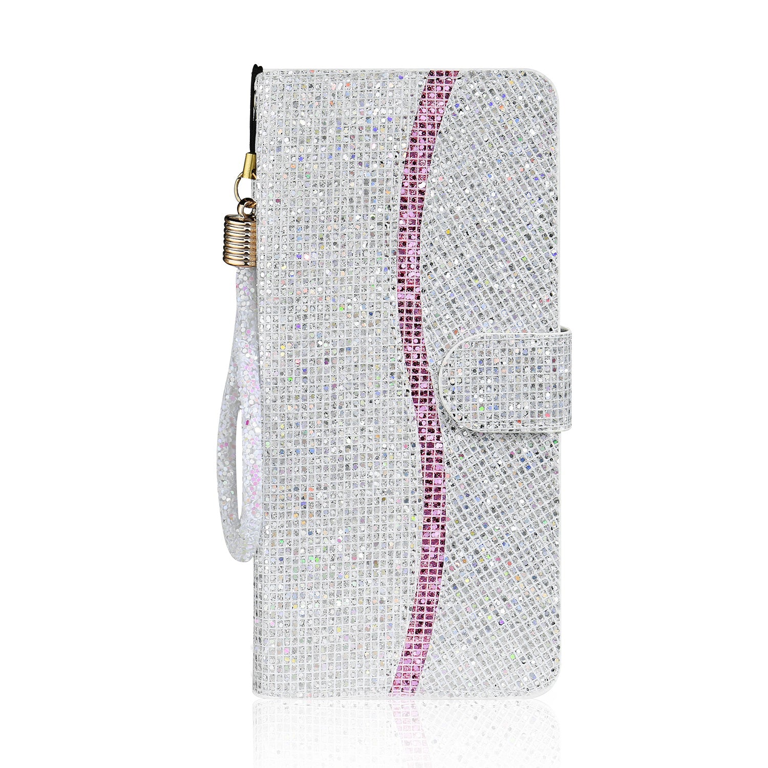 Glittery Powder Splicing Wallet Stand Leather Shell for Samsung Galaxy S20 Ultra - Silver