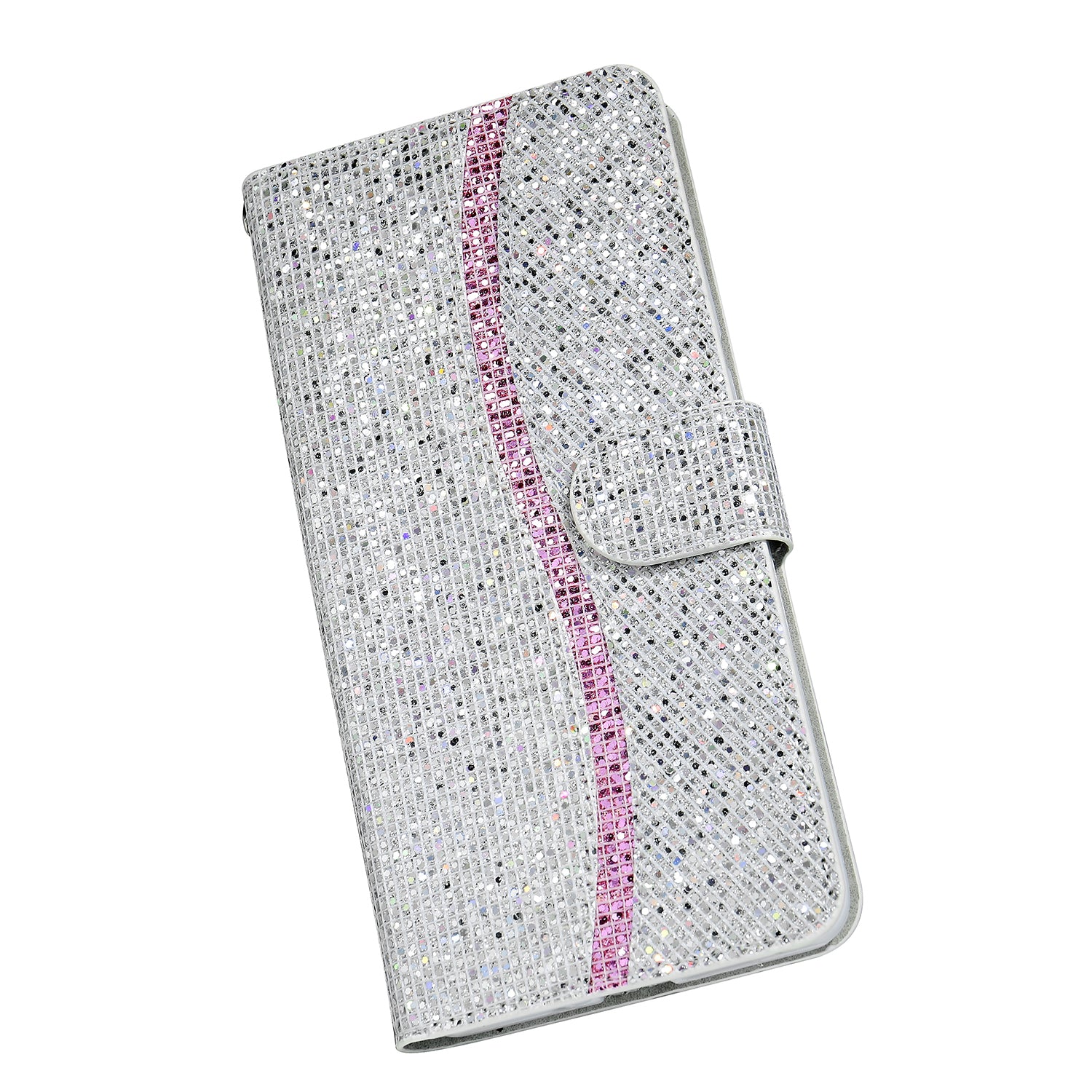 Glittery Powder Splicing Wallet Stand Leather Shell for Samsung Galaxy S20 Ultra - Silver