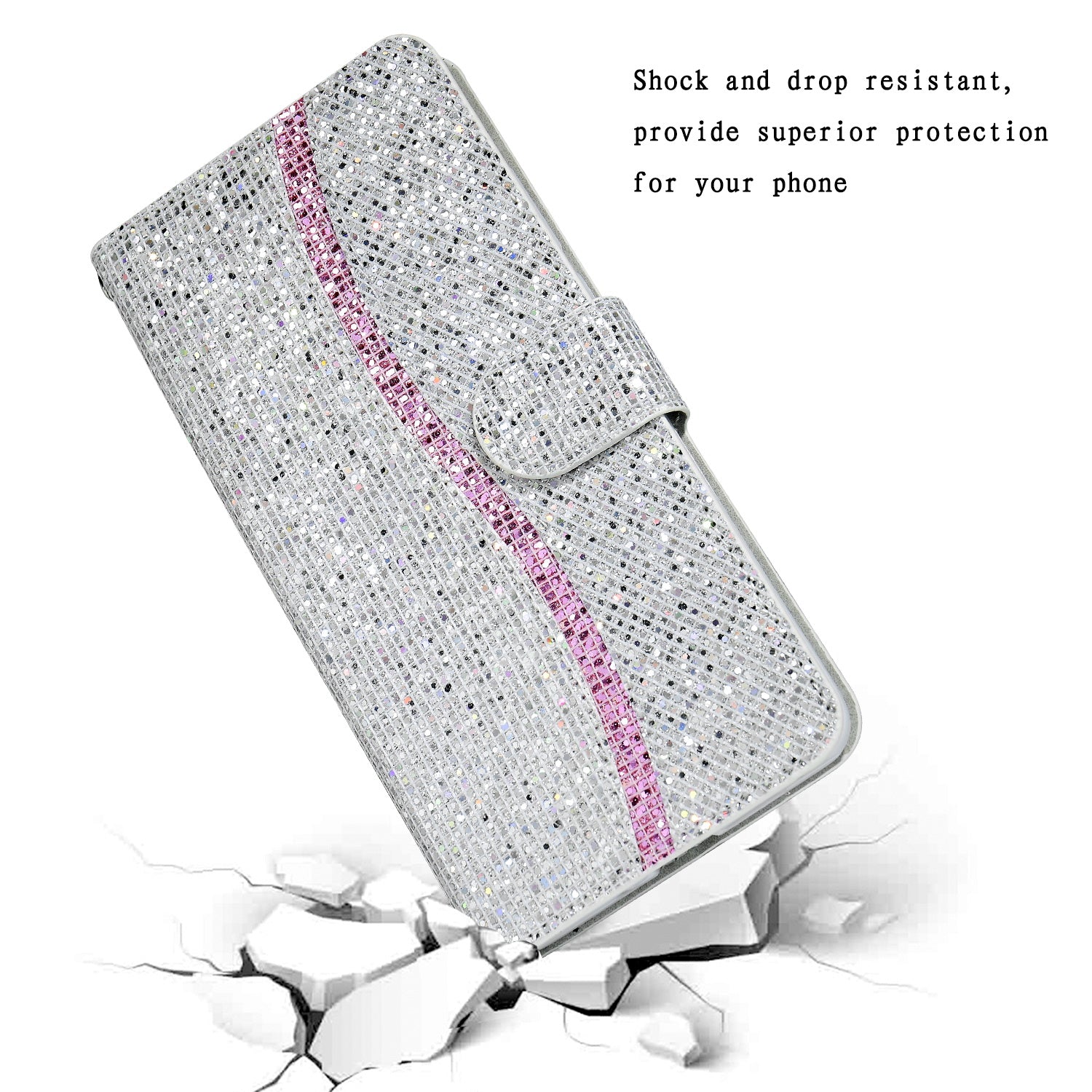 Glittery Powder Splicing Wallet Stand Leather Shell for Samsung Galaxy S20 Ultra - Silver