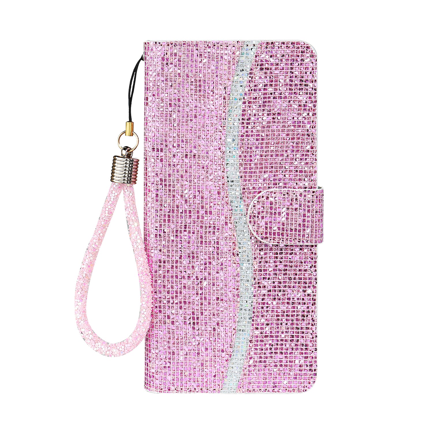 Glittery Powder Splicing Wallet Stand Leather Shell for Samsung Galaxy S20 Ultra - Rose Gold