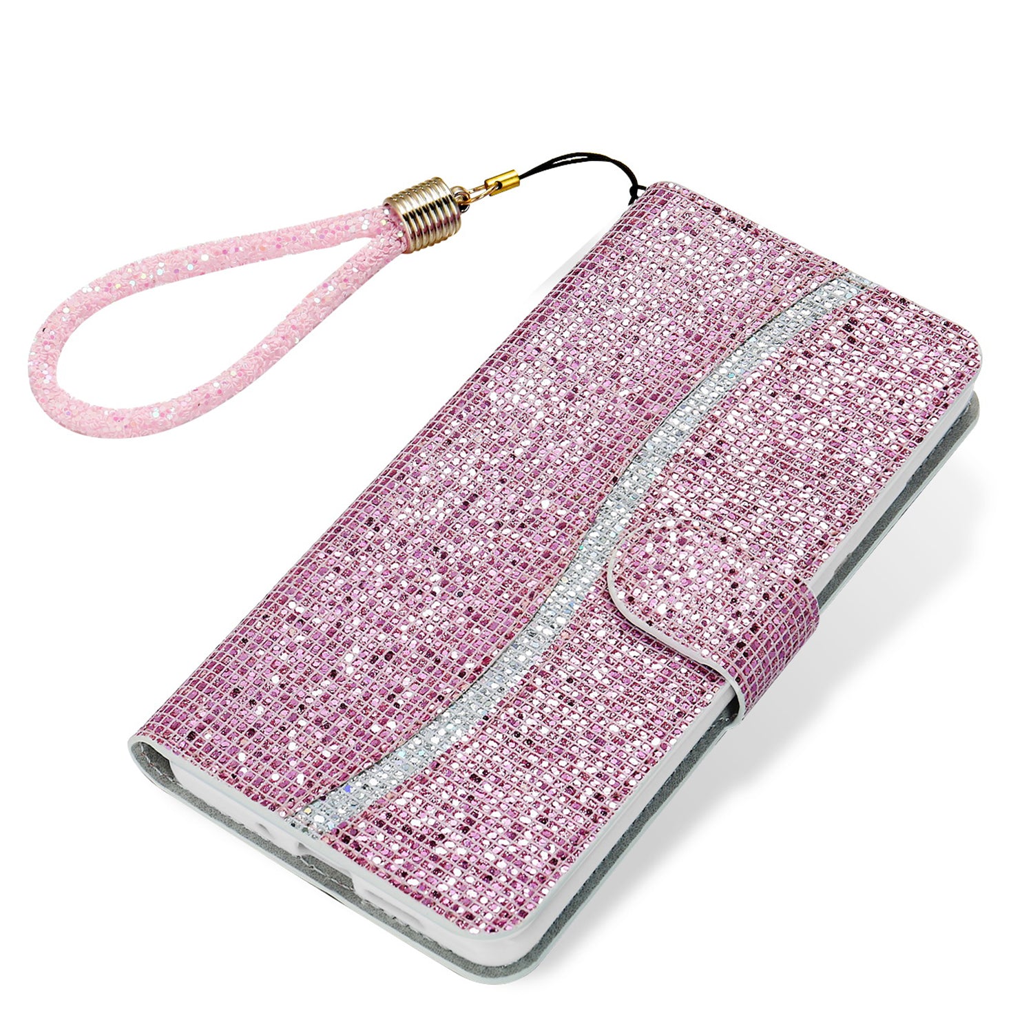 Glittery Powder Splicing Wallet Stand Leather Shell for Samsung Galaxy S20 Ultra - Rose Gold