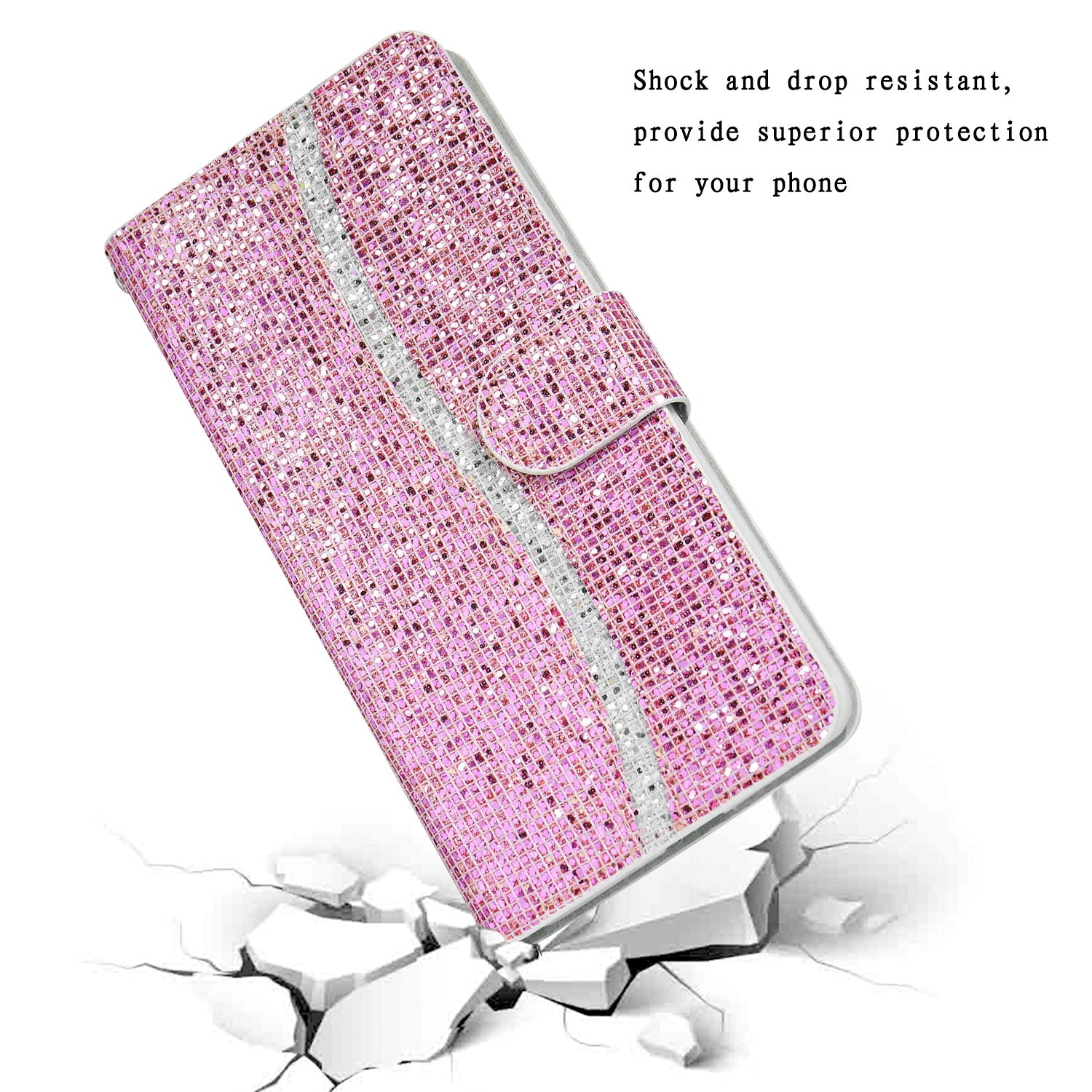 Glittery Powder Splicing Wallet Stand Leather Shell for Samsung Galaxy S20 Ultra - Rose Gold