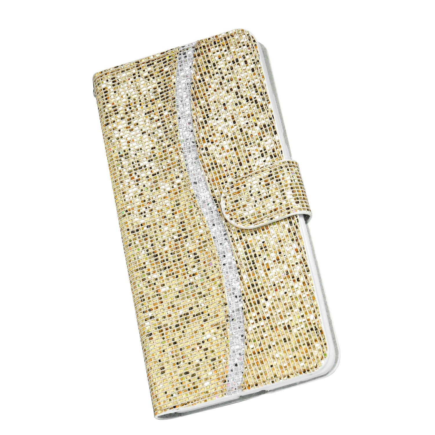 Glittery Powder Splicing Wallet Stand Leather Shell for Samsung Galaxy S20 Ultra - Gold