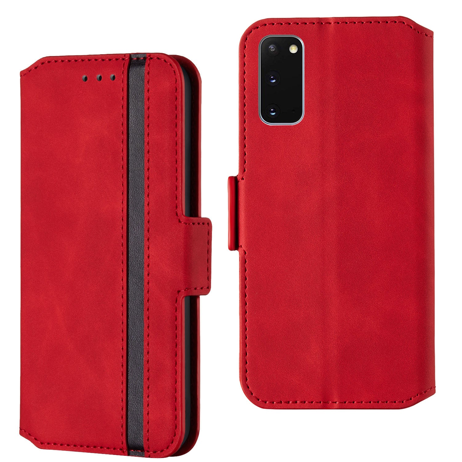 Retro Style Splicing Matte Shell Leather Phone Case with Card Slots for Samsung Galaxy S20 4G/S20 5G - Red