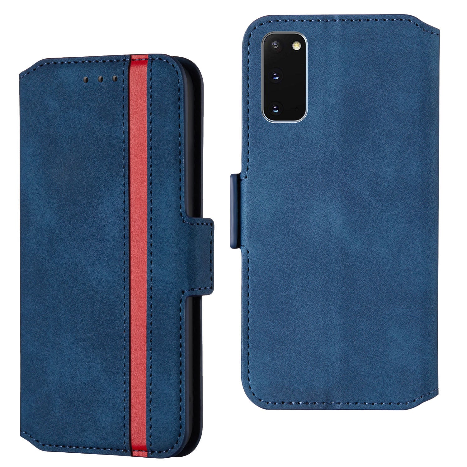 Retro Style Splicing Matte Shell Leather Phone Case with Card Slots for Samsung Galaxy S20 4G/S20 5G - Blue