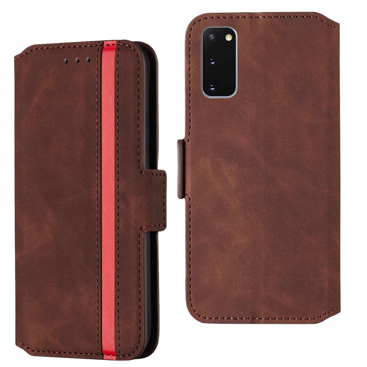 Retro Style Splicing Matte Shell Leather Phone Case with Card Slots for Samsung Galaxy S20 4G/S20 5G - Coffee