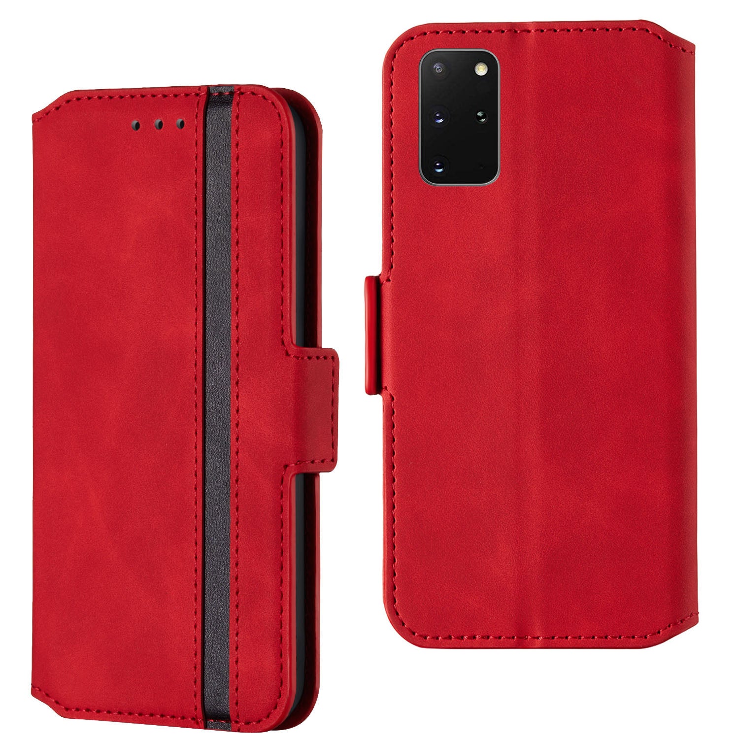 Splicing Matte Retro Style Leather Case with Card Slots for Samsung Galaxy S20 Plus/S20 Plus 5G  - Red