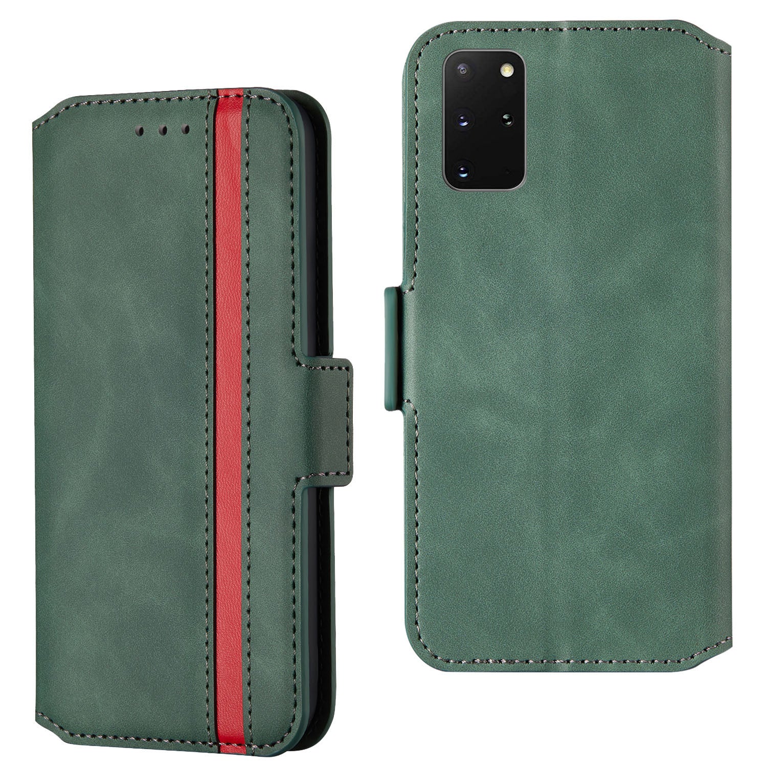 Splicing Matte Retro Style Leather Case with Card Slots for Samsung Galaxy S20 Plus/S20 Plus 5G  - Green