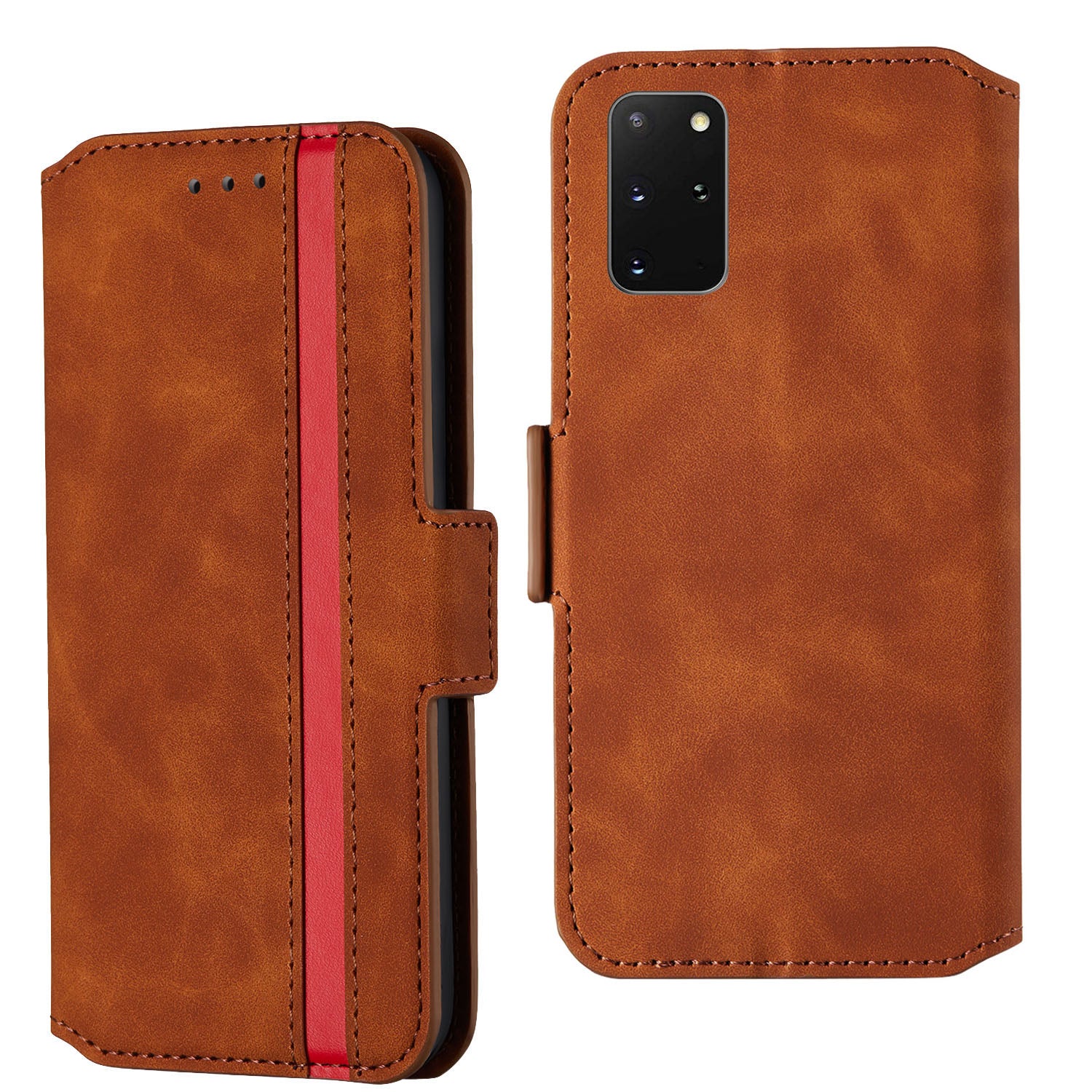 Splicing Matte Retro Style Leather Case with Card Slots for Samsung Galaxy S20 Plus/S20 Plus 5G  - Brown