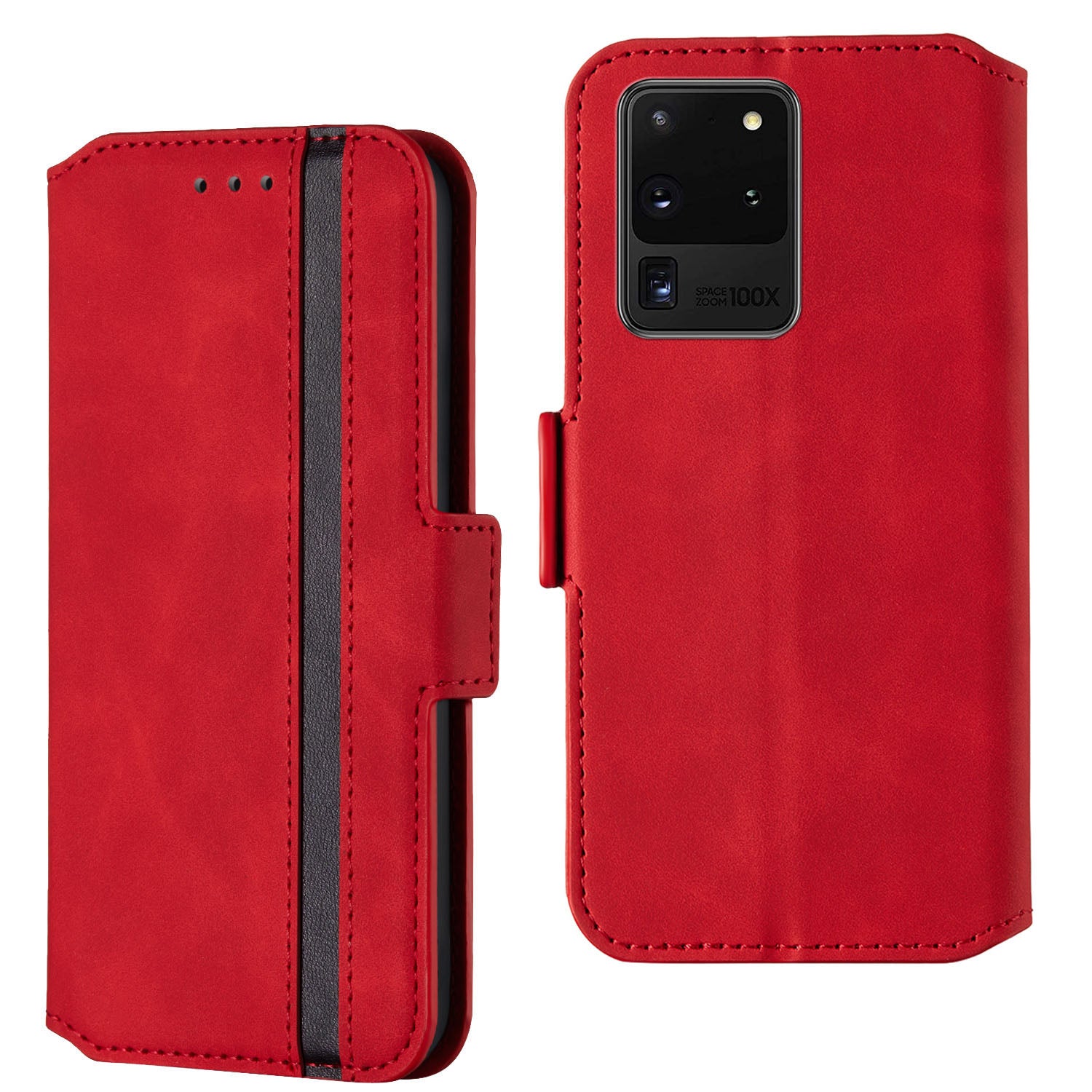 Splicing Matte Retro Style Shell Leather Case with Card Slots for Samsung Galaxy S20 Ultra - Red