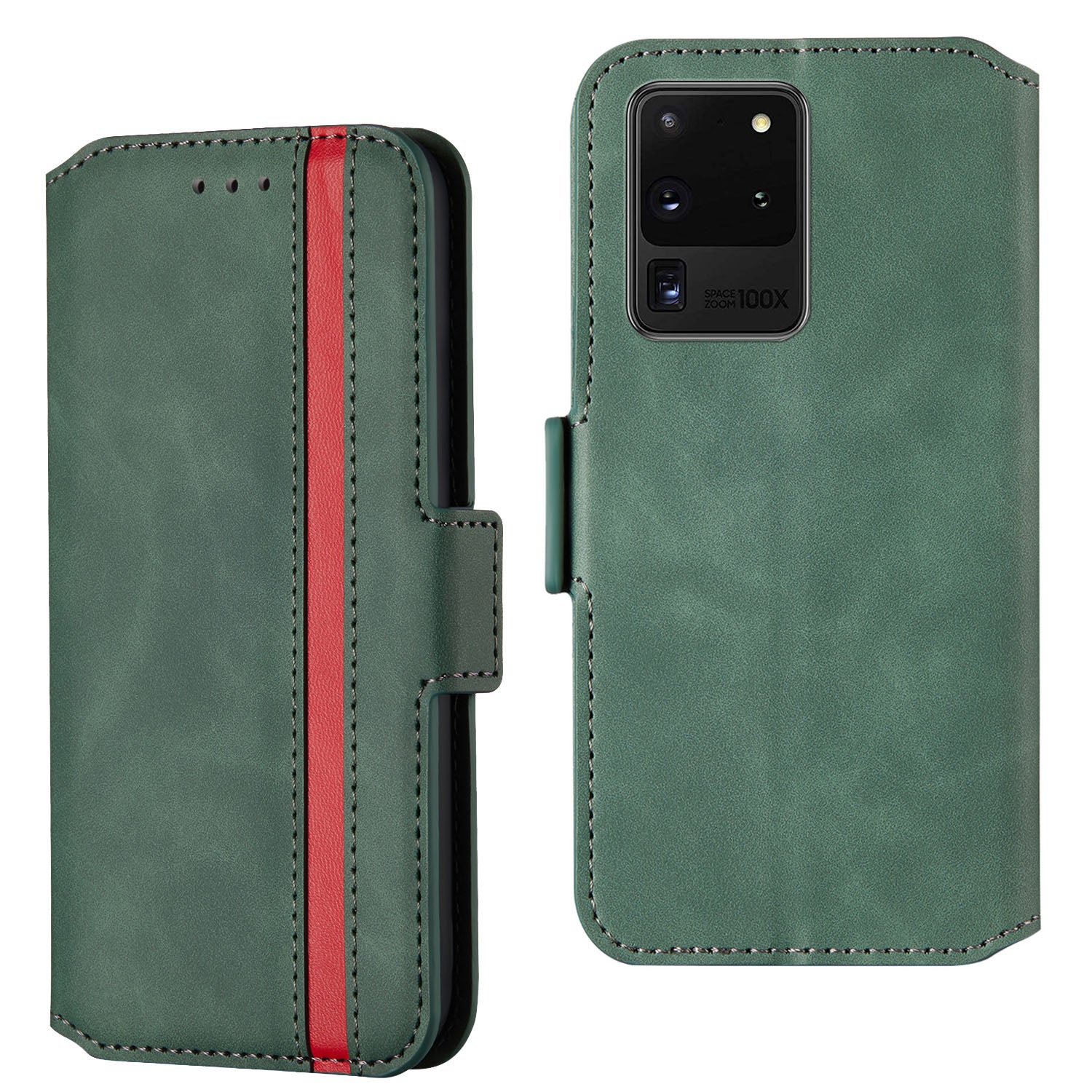 Splicing Matte Retro Style Shell Leather Case with Card Slots for Samsung Galaxy S20 Ultra - Green