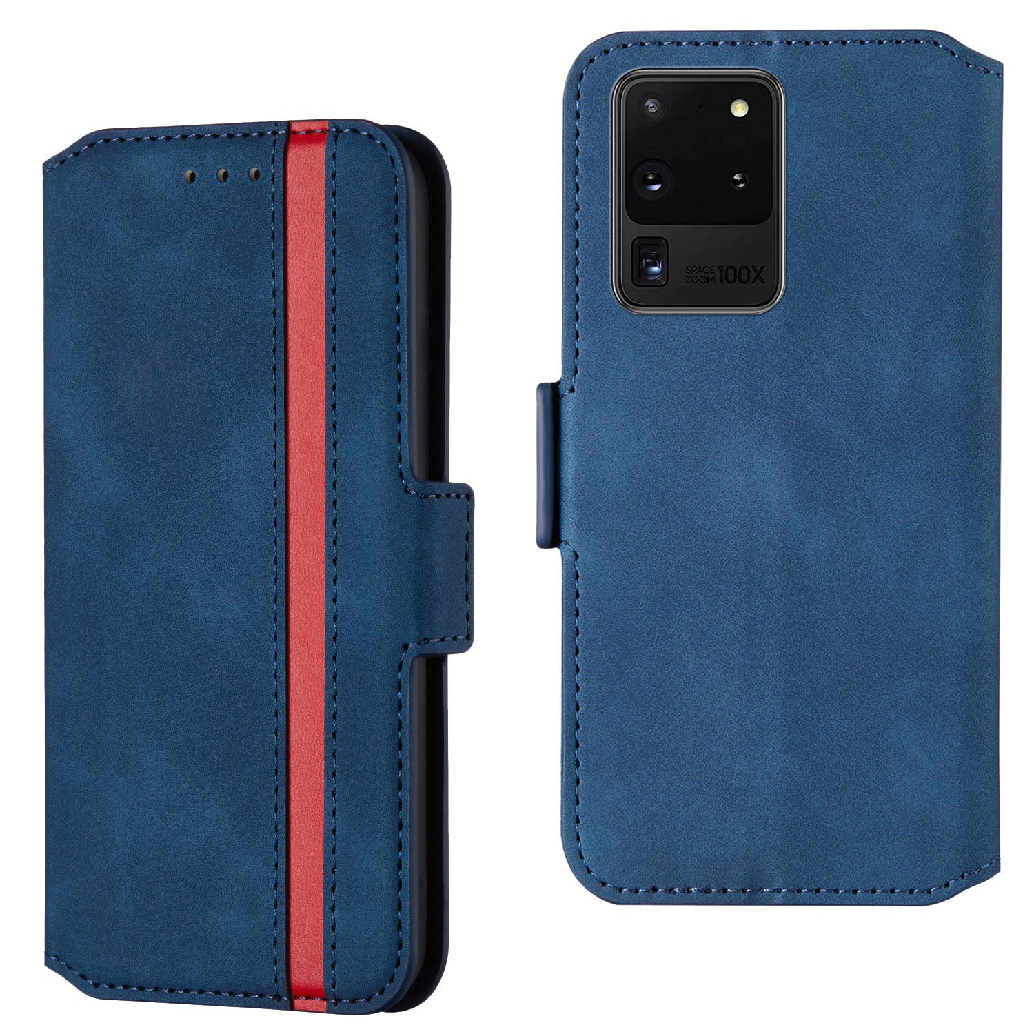 Splicing Matte Retro Style Shell Leather Case with Card Slots for Samsung Galaxy S20 Ultra - Blue