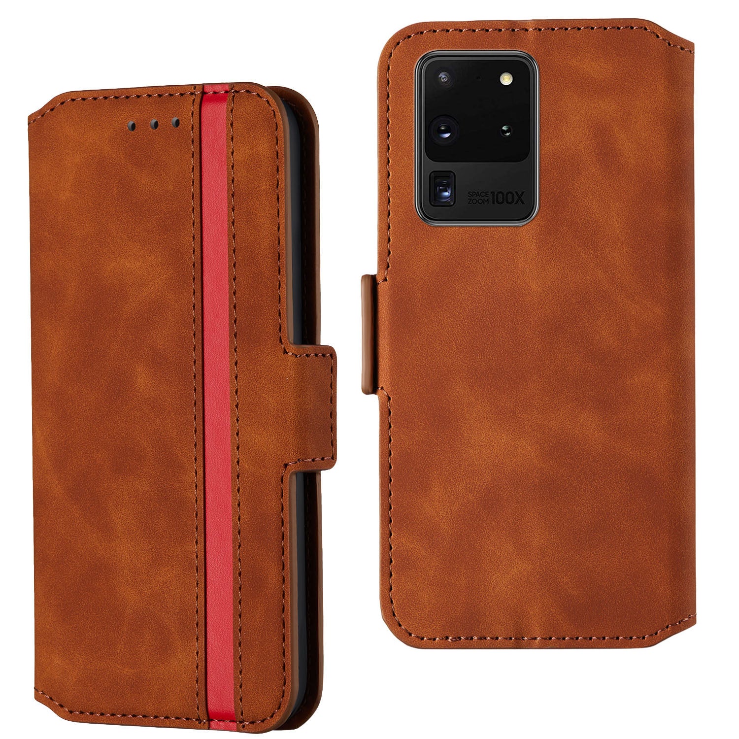 Splicing Matte Retro Style Shell Leather Case with Card Slots for Samsung Galaxy S20 Ultra - Brown