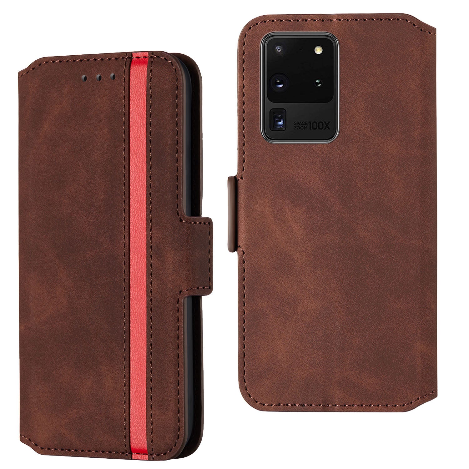 Splicing Matte Retro Style Shell Leather Case with Card Slots for Samsung Galaxy S20 Ultra - Coffee