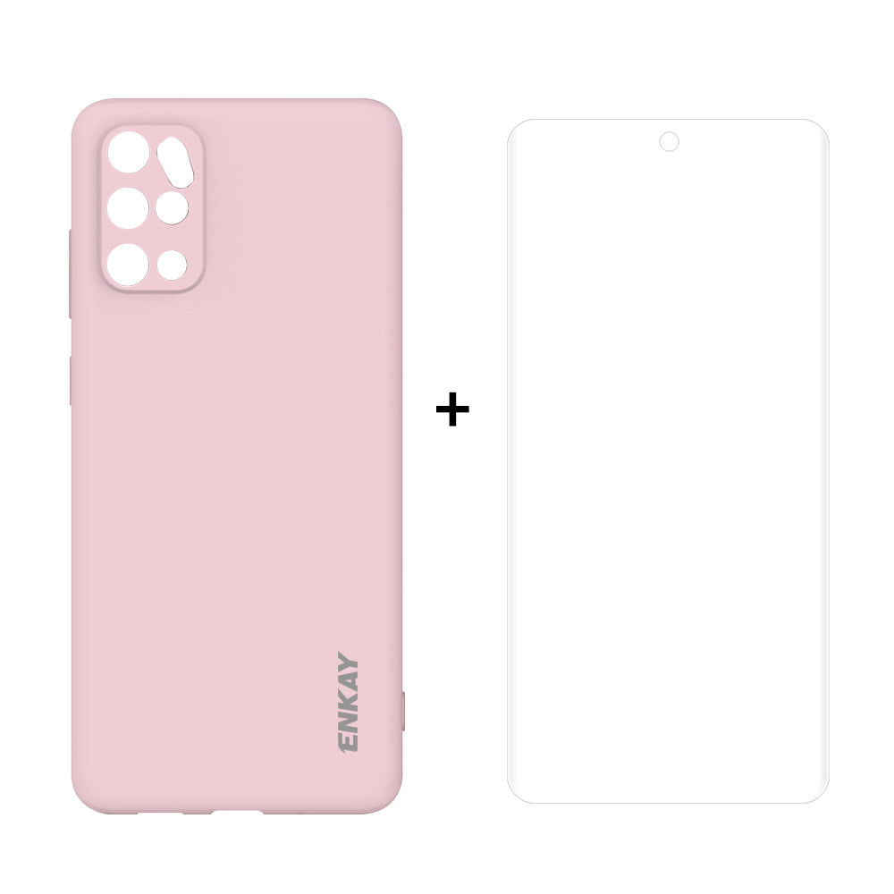 ENKAY Soft TPU Phone Case with Full Covering Curved PET Screen Protector for Samsung Galaxy S20 Plus/S20 Plus 5G  - Pink